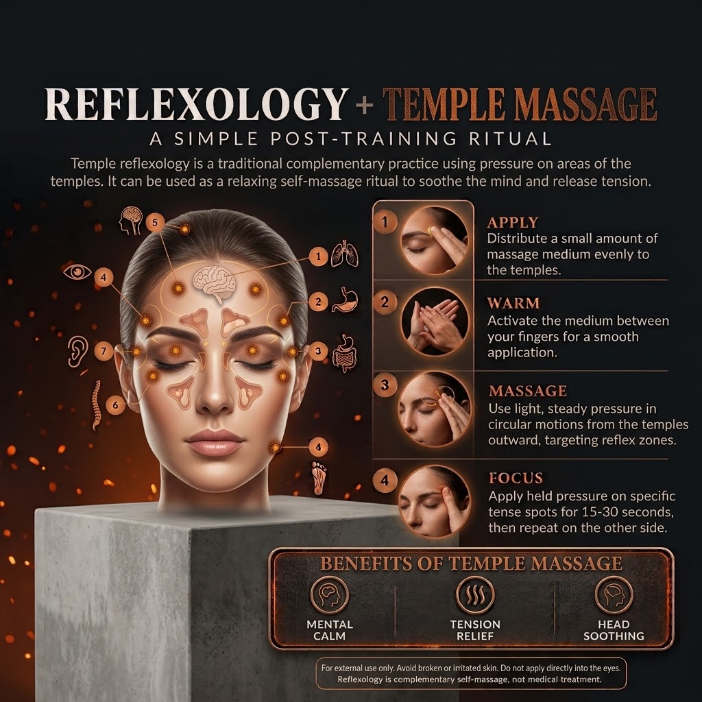 Reflexology and temple massage diagram: facial reflex zones with a simple four step ritual